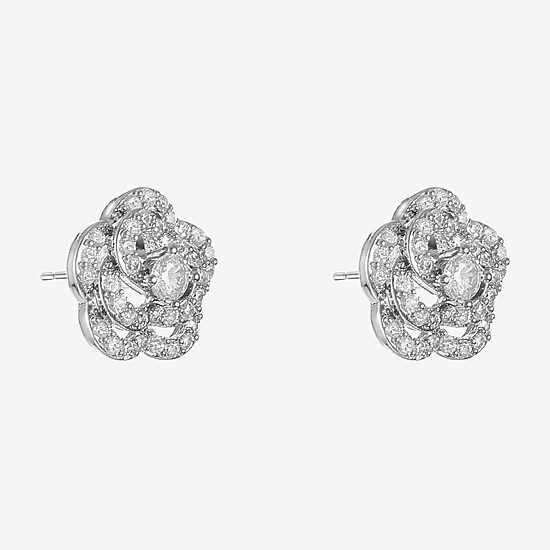 Monet Jewelry Timeless Silver Tone Cubic Zirconia 11.4mm Flower Stud Earrings