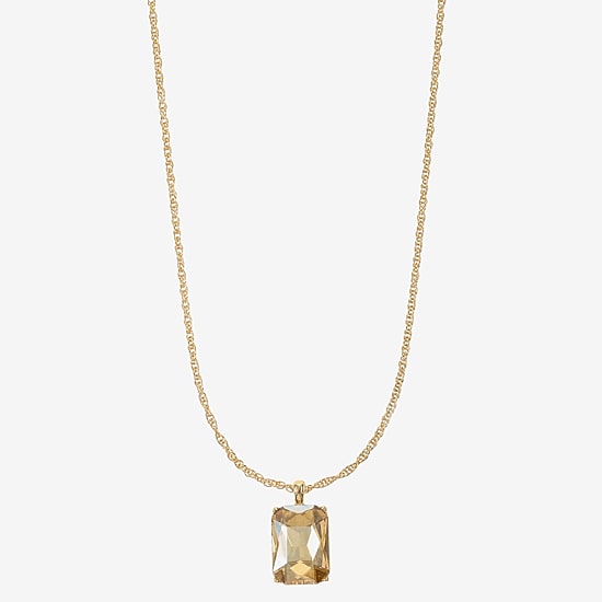 Monet Jewelry Gold Tone Womens Brown Glass Rectangular 17 Inch Pendant Necklace
