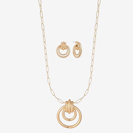 Liz Claiborne Orbital Pendant Necklace & Drop Earring Womens Hypoallergenic 2-pc. Jewelry Set