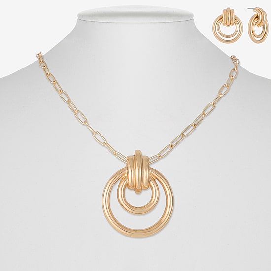 Liz Claiborne Orbital Pendant Necklace & Drop Earring Womens Hypoallergenic 2-pc. Jewelry Set