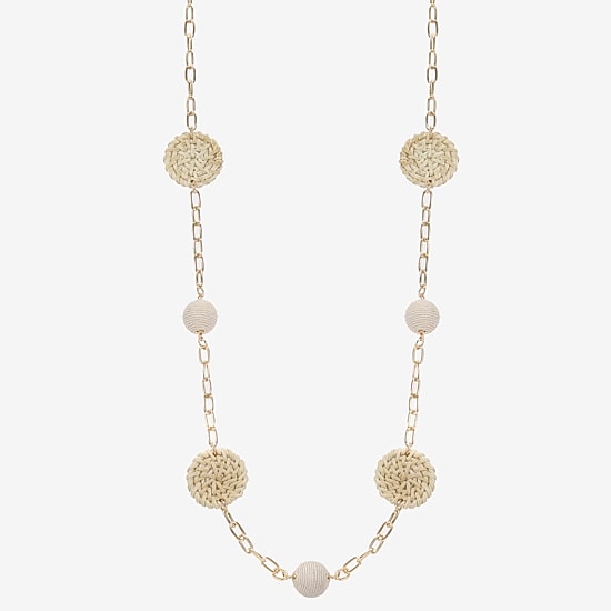Liz Claiborne Gold Tone Raffia Womens 36 Inch Strand Necklace