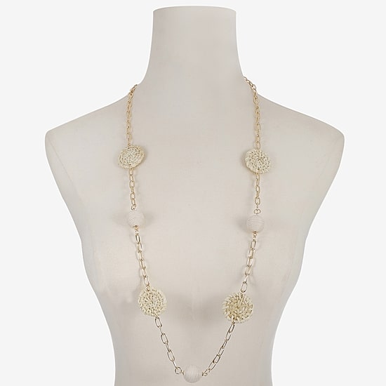 Liz Claiborne Gold Tone Raffia Womens 36 Inch Strand Necklace