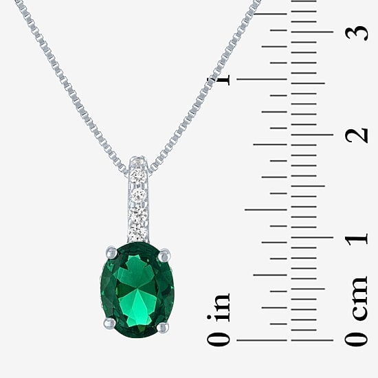 Womens Lab Created Green Emerald Sterling Silver Oval 18 Inch Pendant Necklace