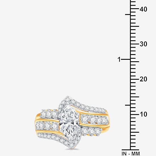 (G, Si1-Si2) Womens 2 CT. T.W. Lab Grown White Diamond 10K Gold Marquise Side Stone Cocktail Ring