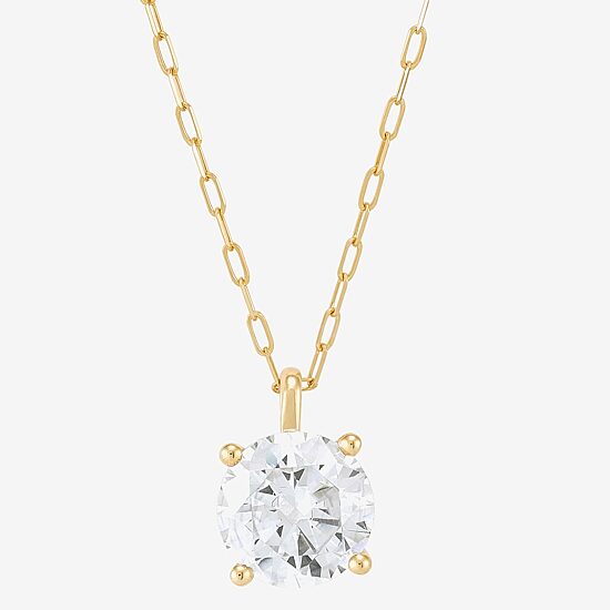 (H-I / Si1-Si2) Womens 2 CT. Lab Grown White Diamond 14K Gold Paperclip Round 18 Inch Pendant Necklace
