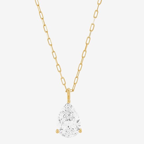 (H-I / Si1-Si2) Womens 2 CT. Lab Grown White Diamond 14K Gold Pear 18 Inch Pendant Necklace