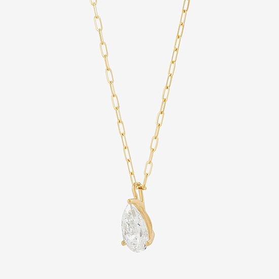 (H-I / Si1-Si2) Womens 2 CT. Lab Grown White Diamond 14K Gold Pear 18 Inch Pendant Necklace