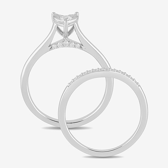 Surrounded by Love (H / I1-I2) Womens 1/4 CT. T.W. Lab Grown White Diamond Sterling Silver Heart Halo Bridal Set