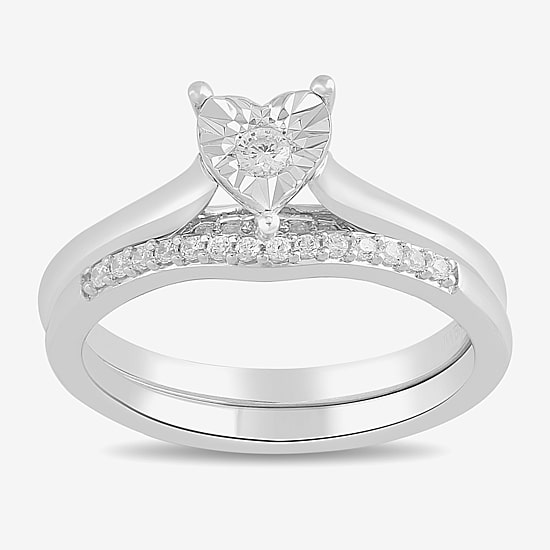 Surrounded by Love (H / I1-I2) Womens 1/4 CT. T.W. Lab Grown White Diamond Sterling Silver Heart Halo Bridal Set