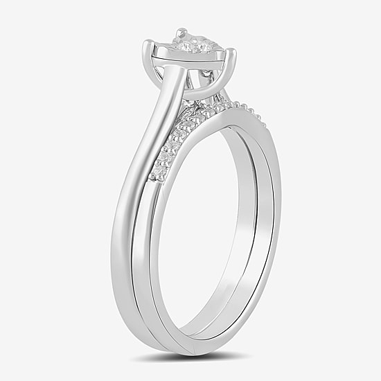 Surrounded by Love (H / I1-I2) Womens 1/4 CT. T.W. Lab Grown White Diamond Sterling Silver Heart Halo Bridal Set