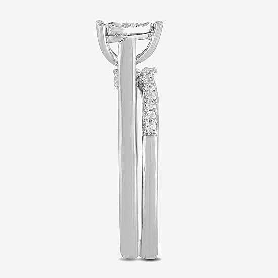 Surrounded by Love (H / I1-I2) Womens 1/4 CT. T.W. Lab Grown White Diamond Sterling Silver Heart Halo Bridal Set