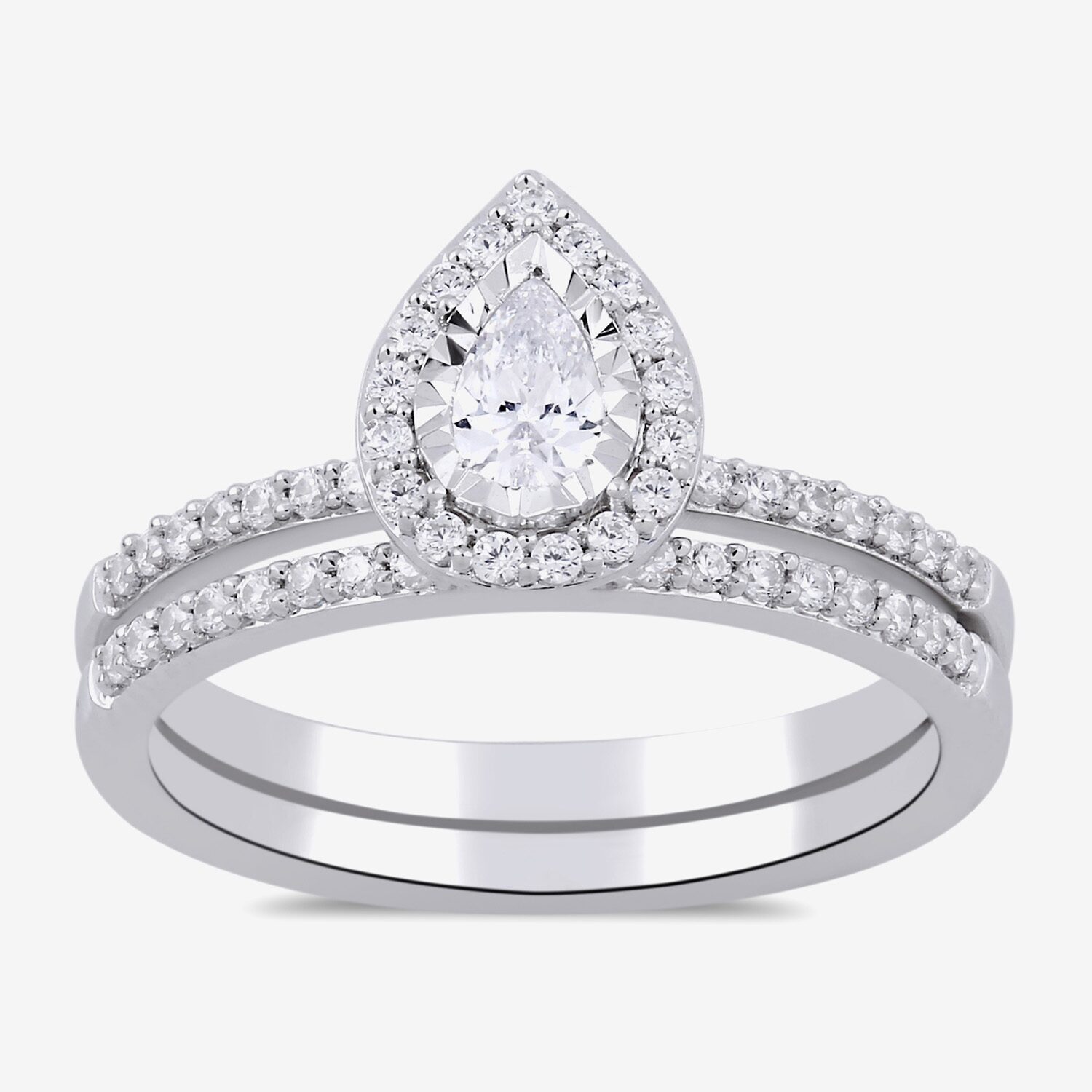 Surrounded by Love (H / I1-I2) Womens 5/8 CT. T.W. Lab Grown White Diamond Sterling Silver Pear Side Stone Bridal Set