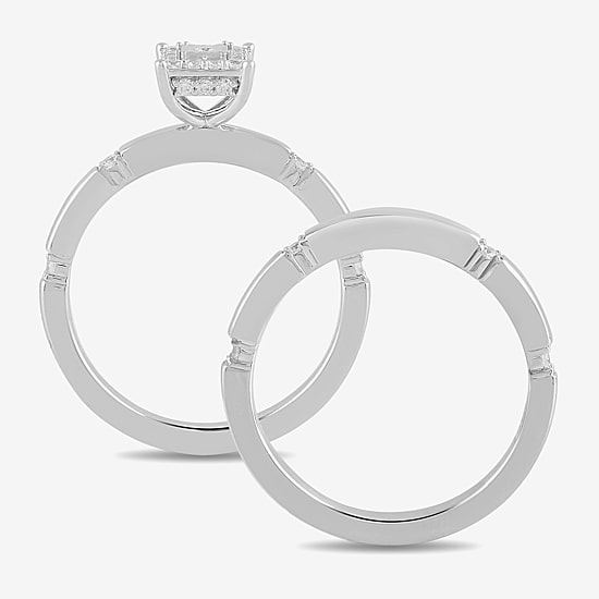 Surrounded by Love (H / I1-I2) Womens 1/4 CT. T.W. Lab Grown White Diamond Sterling Silver Halo Bridal Set