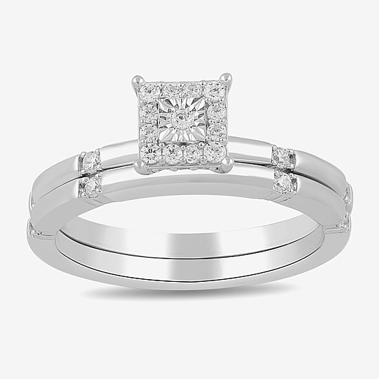Surrounded by Love (H / I1-I2) Womens 1/4 CT. T.W. Lab Grown White Diamond Sterling Silver Halo Bridal Set