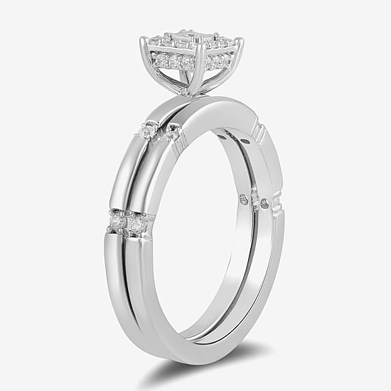Surrounded by Love (H / I1-I2) Womens 1/4 CT. T.W. Lab Grown White Diamond Sterling Silver Halo Bridal Set