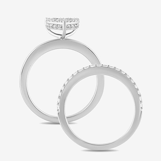 Surrounded by Love (H / I1-I2) Womens 1/2 CT. T.W. Lab Grown White Diamond Sterling Silver Heart Halo Bridal Set