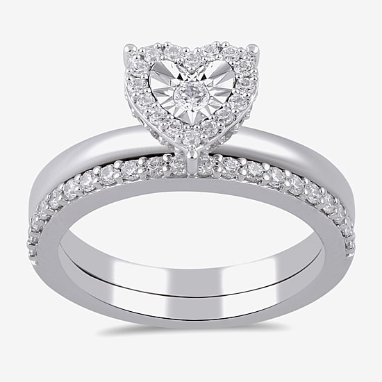 Surrounded by Love (H / I1-I2) Womens 1/2 CT. T.W. Lab Grown White Diamond Sterling Silver Heart Halo Bridal Set