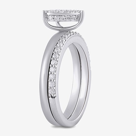 Surrounded by Love (H / I1-I2) Womens 1/2 CT. T.W. Lab Grown White Diamond Sterling Silver Heart Halo Bridal Set