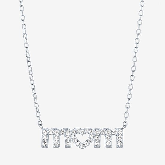 Yes Please! "Mom" Womens Lab Created White Sapphire Sterling Silver 18 Inch Pendant Necklace
