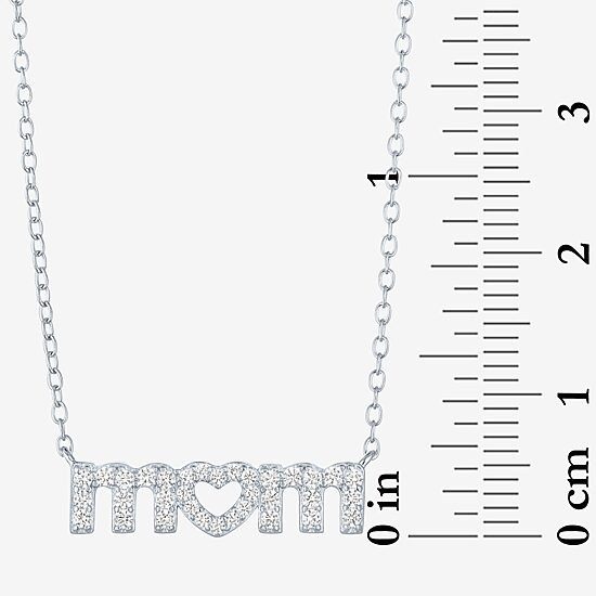 Yes Please! "Mom" Womens Lab Created White Sapphire Sterling Silver 18 Inch Pendant Necklace