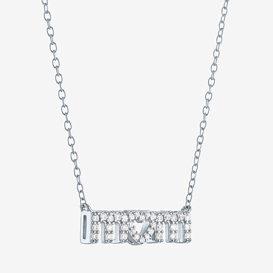 Yes Please! "Mom" Womens Lab Created White Sapphire Sterling Silver 18 Inch Pendant Necklace