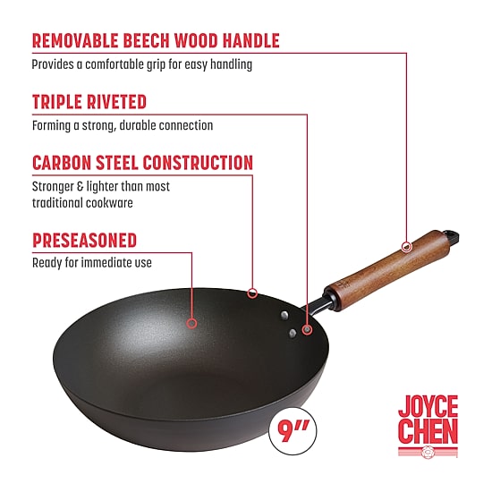 Joyce Chen Classic Series Pre-Seasoned Carbon Steel 9.5" Stir Fry Pan