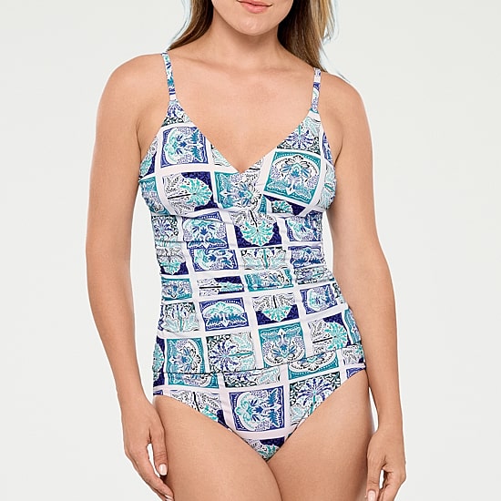 Liz Claiborne Womens Patchwork Tankini Swimsuit Top