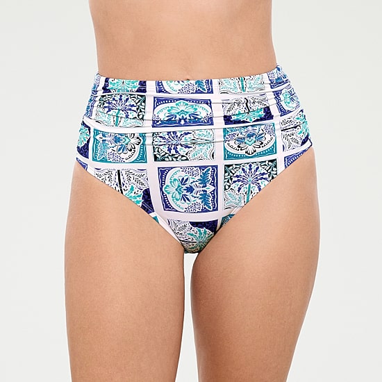 Liz Claiborne Womens Comfort Waistband Patchwork Moderate Coverage High Waist Bikini Swimsuit Bottom