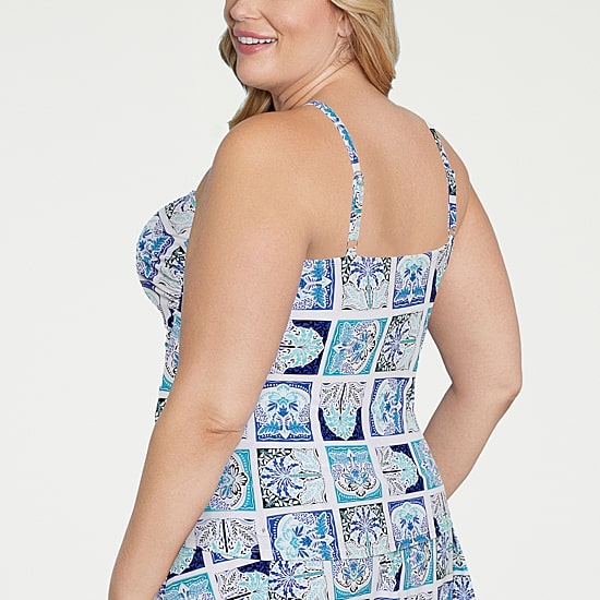 Liz Claiborne Womens Patchwork Plus Tankini Swimsuit Top