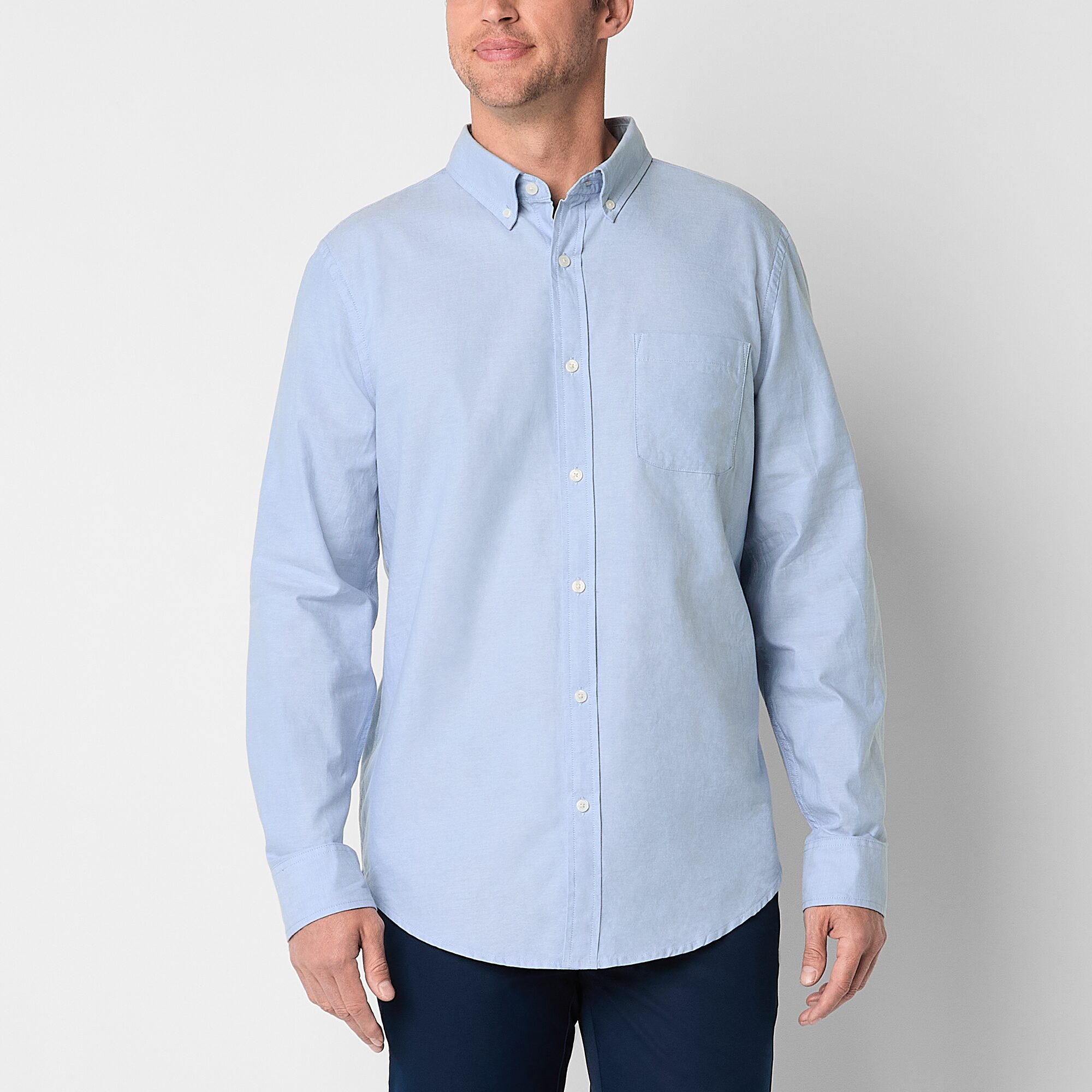St. John's Bay Performance Oxford Mens Easy-on + Easy-off Seated Wear Long Sleeve Classic Fit Button-Down Shirt