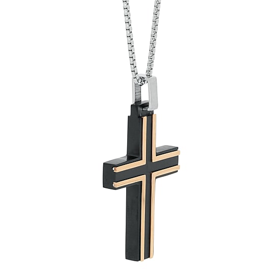 Mens Stainless Steel Cross 24 Inch Pendant Necklace