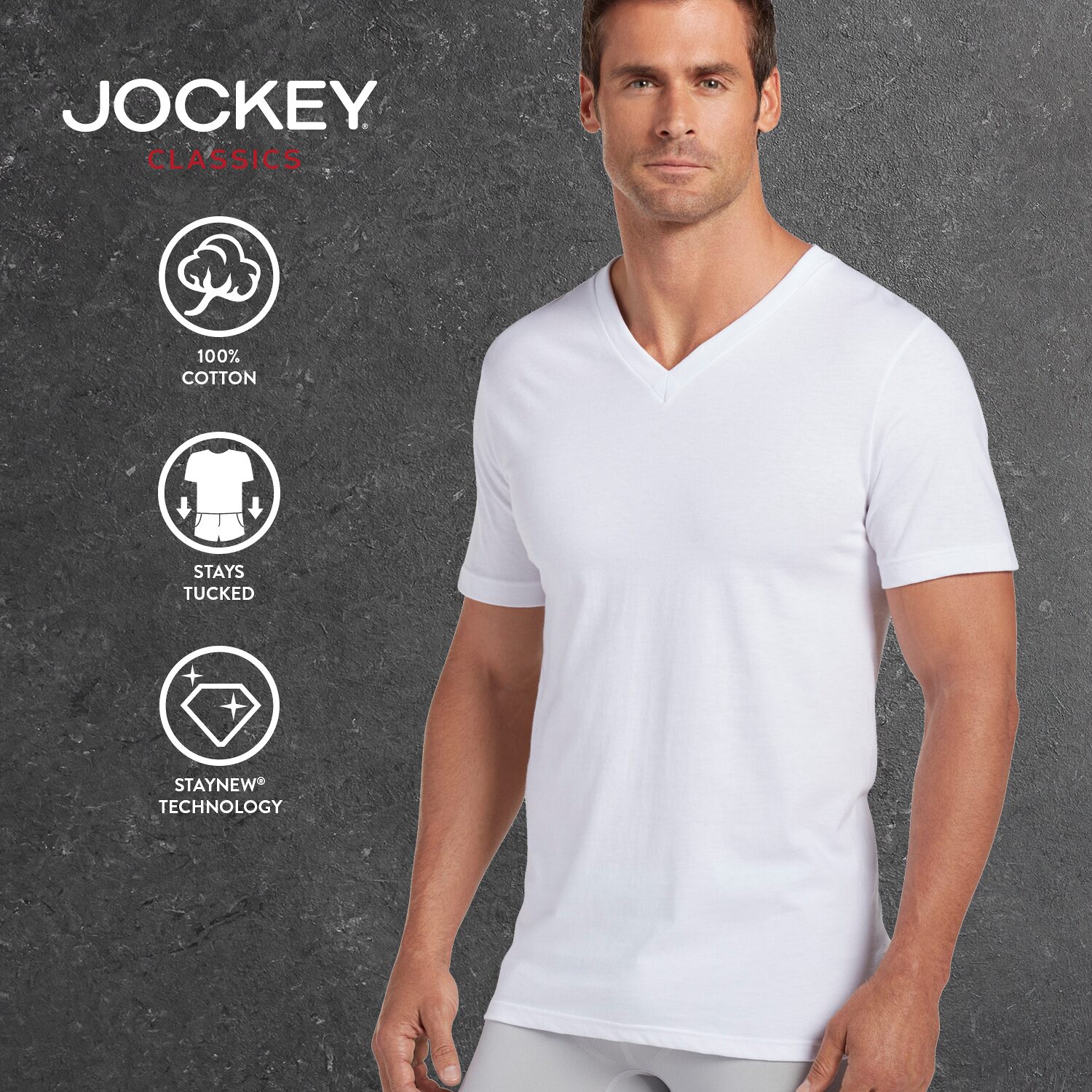 Jockey Classics Mens 3 Pack Short Sleeve V Neck Moisture Wicking T-Shirt