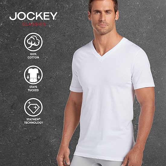 Jockey Classics Mens 3 Pack Short Sleeve V Neck Moisture Wicking T-Shirt