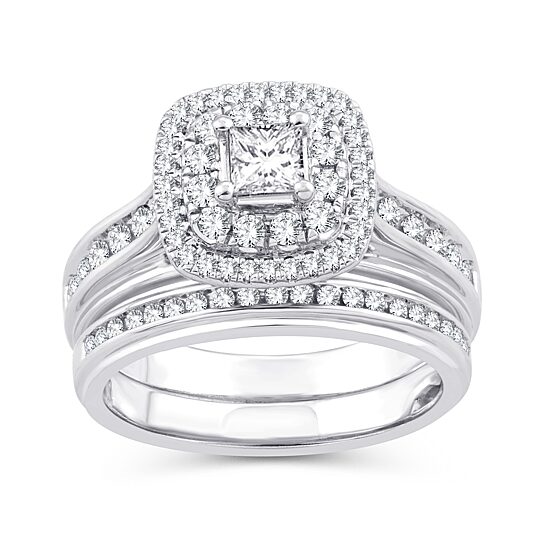 Womens 1 1/10 CT. T.W.  Natural White Diamond 10K Gold Cushion Bridal Set