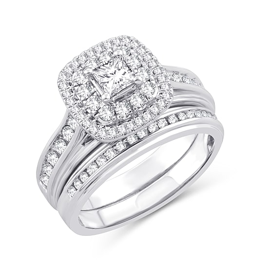 Womens 1 1/10 CT. T.W.  Natural White Diamond 10K Gold Cushion Bridal Set
