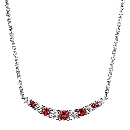 Womens Lab Grown Red Ruby & 1/5 CT. T.W. Lab Grown White Diamond Sterling Silver Pendant Necklace