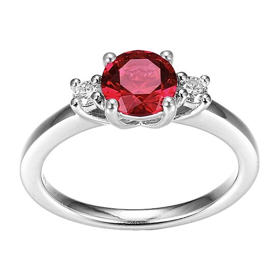 Womens Lab Grown Red Ruby & 1/7 CT. T.W. Lab Grown White Diamond Sterling Silver 3-Stone Cocktail Ring