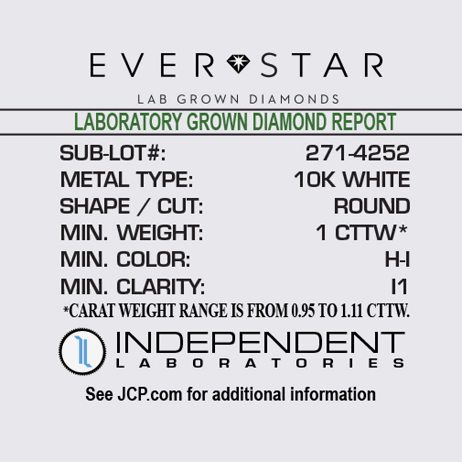 Ever Star (H-I / I1) 1 CT. T.W. Lab Grown White Diamond 10K White Gold 7.1mm Cushion Stud Earrings