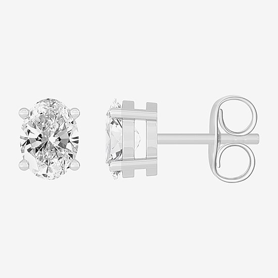 (H-I / SI1-SI2) 1 CT. T.W. Lab Grown White Diamond 14K Gold 6.2mm Oval Stud Earrings