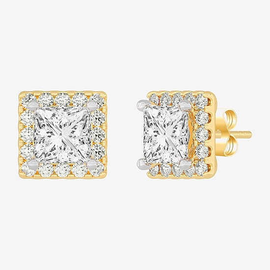 (H-I / SI1-SI2) 5 CT. T.W. Lab Grown Princess Cut White Diamond 14K Gold 7.3mm Stud Earrings