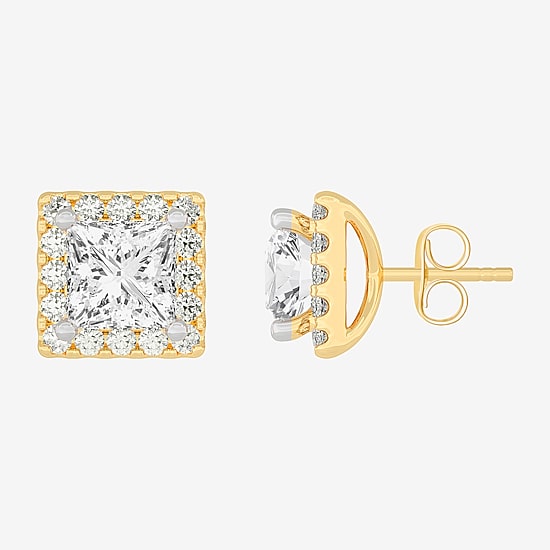 (H-I / SI1-SI2) 5 CT. T.W. Lab Grown Princess Cut White Diamond 14K Gold 7.3mm Stud Earrings
