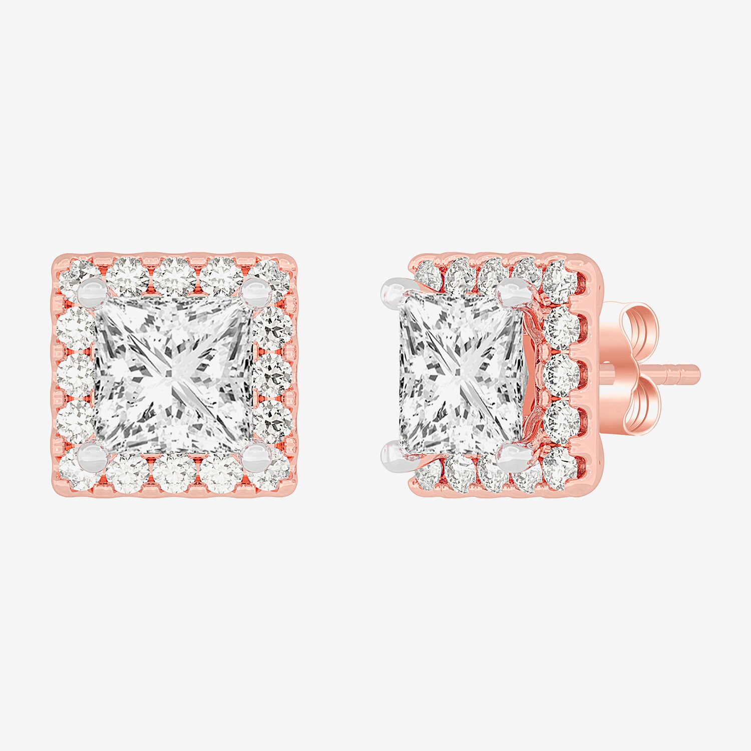 (H-I / SI1-SI2) 5 CT. T.W. Lab Grown Princess Cut White Diamond 14K Gold 7.3mm Stud Earrings