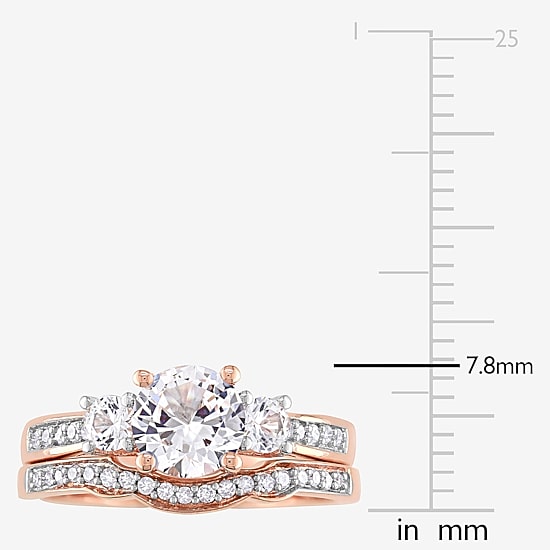 Modern Bride Gemstone Womens 1/8 CT. T.W. Lab Created White Sapphire 10K Gold Round 3-Stone Bridal Set