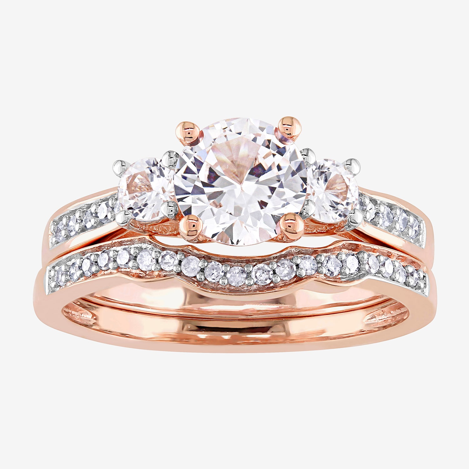 Modern Bride Gemstone Womens 1/8 CT. T.W. Lab Created White Sapphire 10K Gold Round 3-Stone Bridal Set
