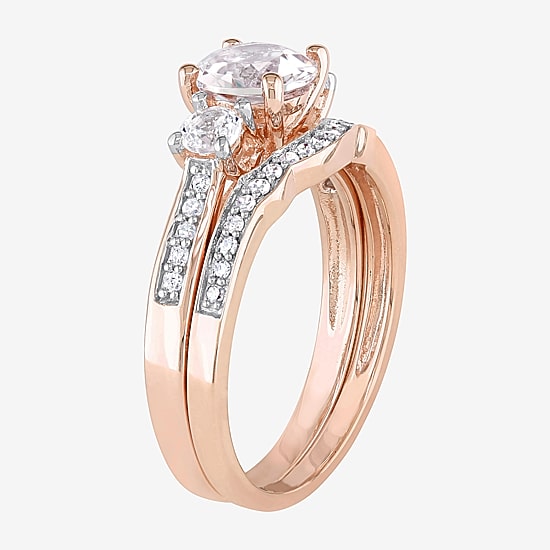 Modern Bride Gemstone Womens 1/8 CT. T.W. Lab Created White Sapphire 10K Gold Round 3-Stone Bridal Set