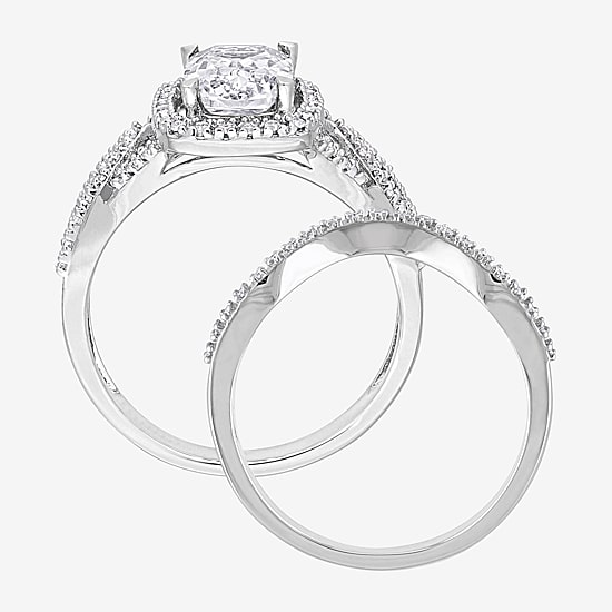 Modern Bride Gemstone Womens 1/4 CT. T.W. Lab Created White Sapphire 10K Gold Cushion Side Stone Bridal Set