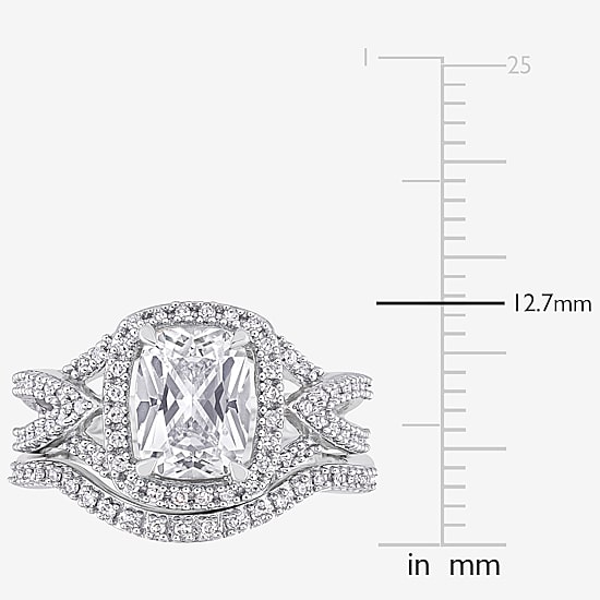 Modern Bride Gemstone Womens 1/4 CT. T.W. Lab Created White Sapphire 10K Gold Cushion Side Stone Bridal Set