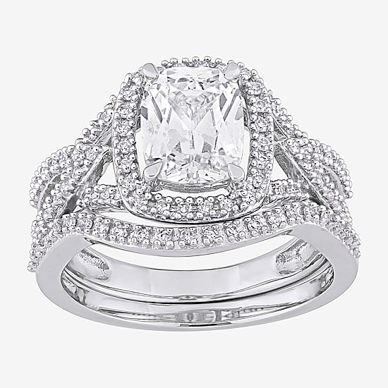 Modern Bride Gemstone Womens 1/4 CT. T.W. Lab Created White Sapphire 10K Gold Cushion Side Stone Bridal Set