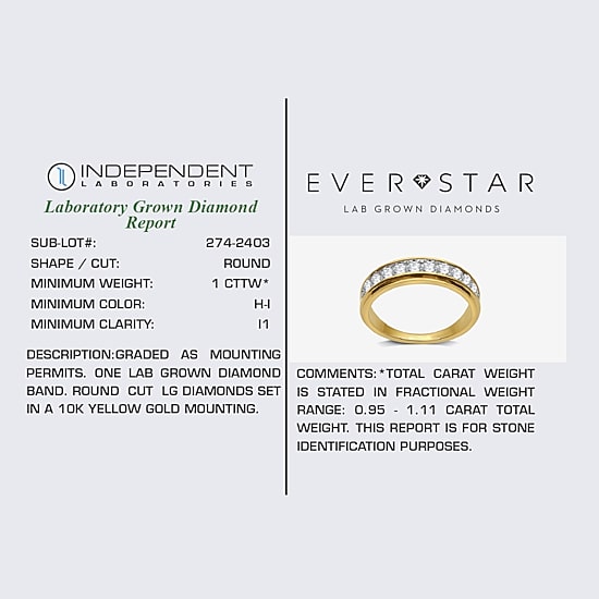 (H-I / I1) 1 CT. T.W. Lab Grown White Diamond 10K Gold Wedding Band