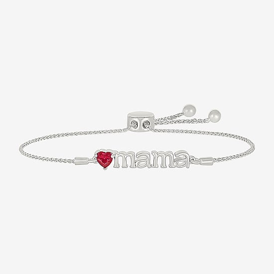 Mama Womens Lab Created Red Ruby Sterling Silver Heart Bolo Bracelet